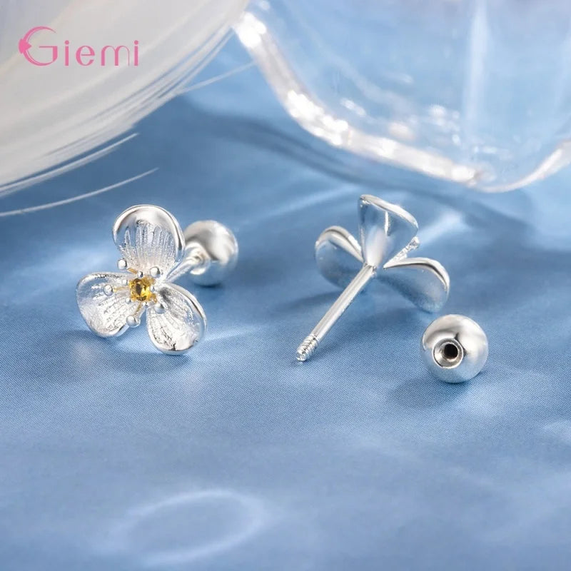 Enamel Flower Silver Earrings