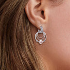 Three-Ring Pearl Silver Earrings
