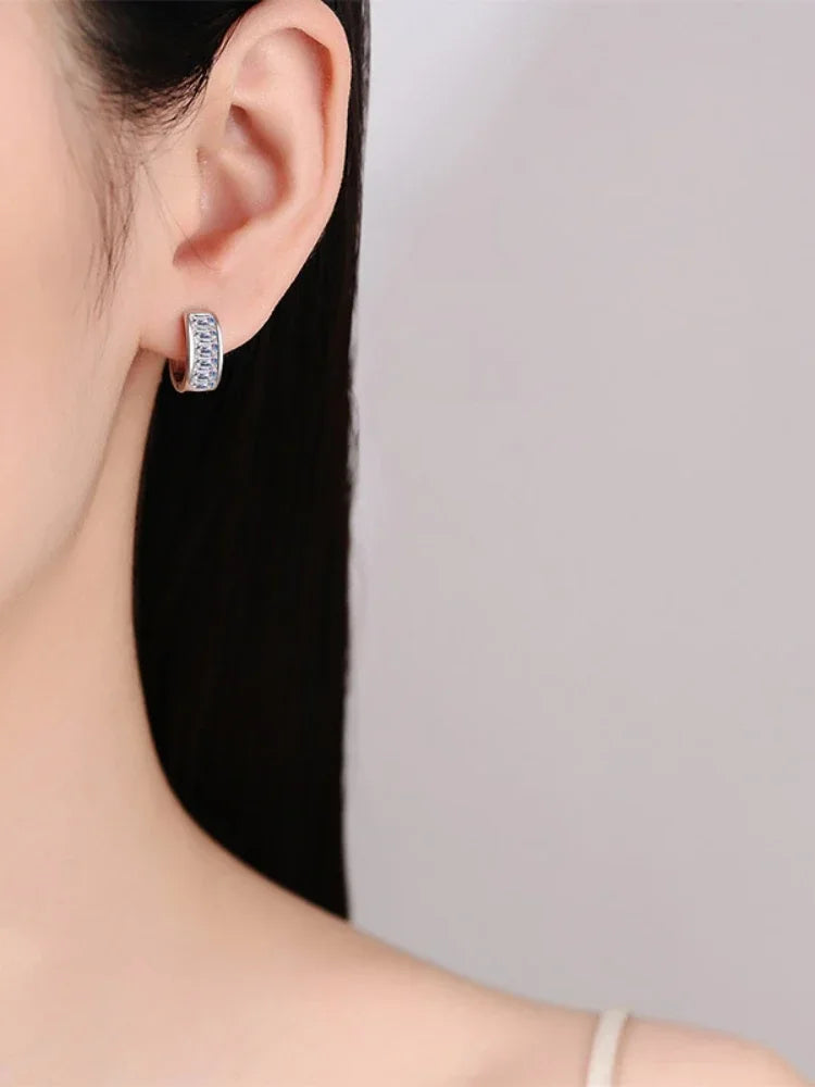 Moissanite Rectangular Silver Earrings