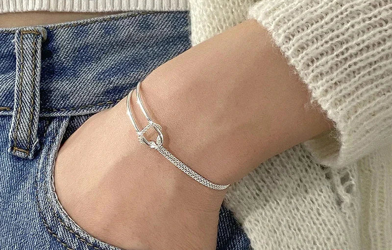 Asymmetric Double Layer Silver Bracelet