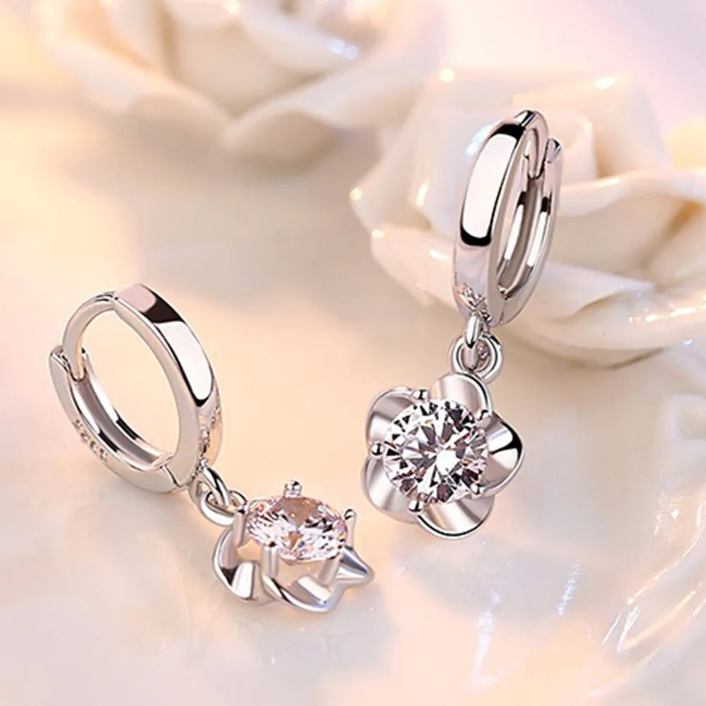 Purple White Zircon Silver Earrings