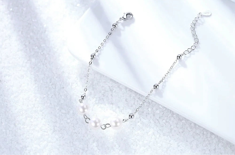 Three Pearl Silver Bracelet