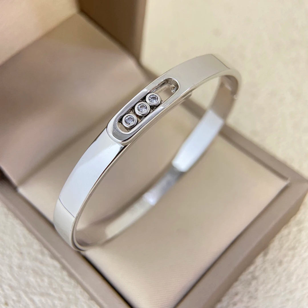 Zircon Inlaid Silver Bracelet