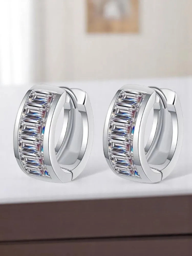 Moissanite Rectangular Silver Earrings