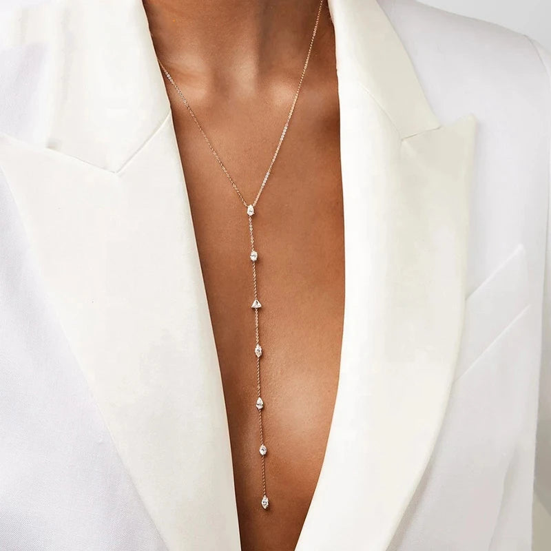 Geometric Lariat Silver Necklace