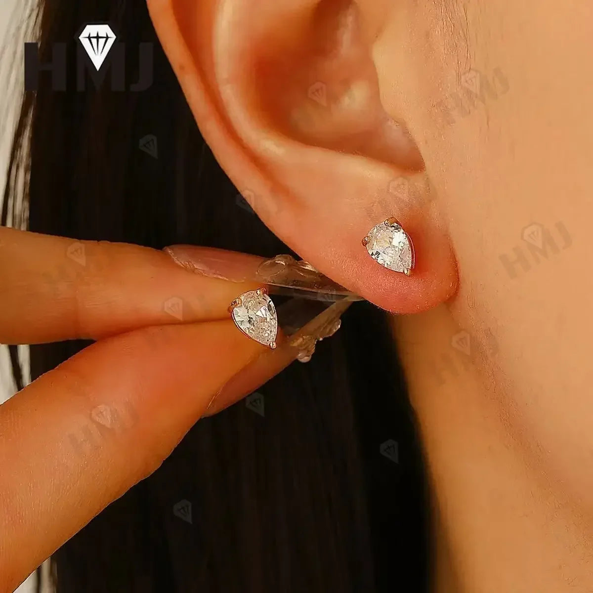 Moissanite Pear Shape Silver Earrings