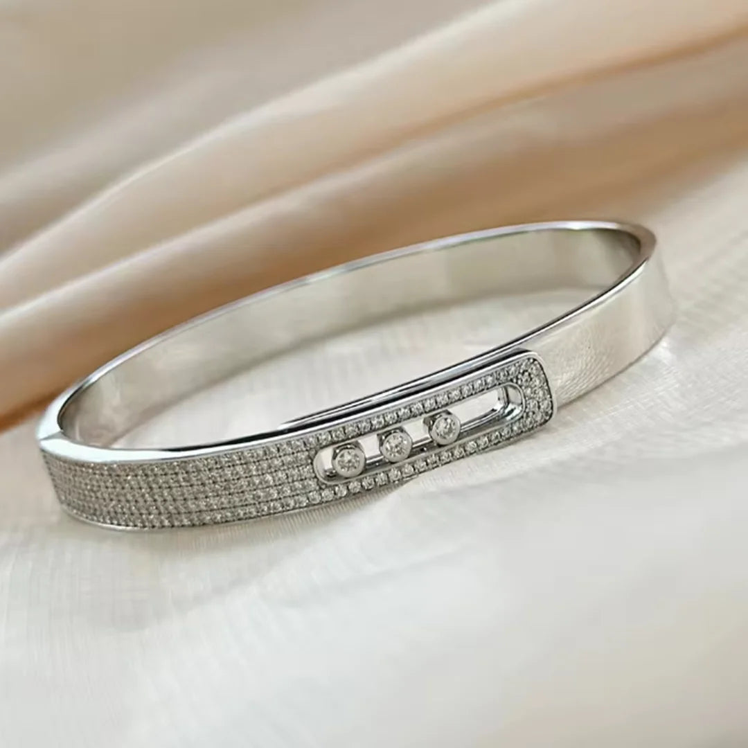 Zircon Inlaid Silver Bracelet