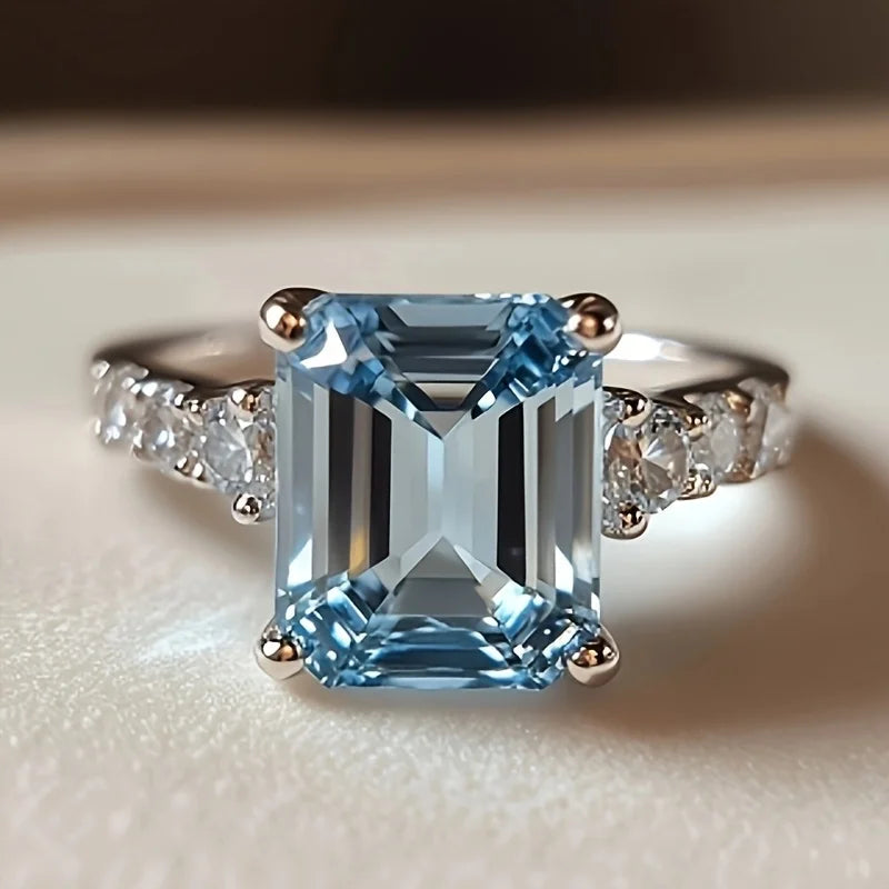 Sky Blue Crystal Silver Ring