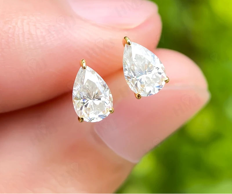 Moissanite Pear Shape Silver Earrings